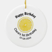 ベビーキッズ1stバースデーレモンスライス名前を追加する日付m セラミックオーナメント (裏面)