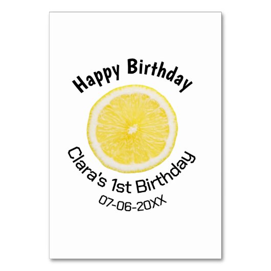 ベビーキッズ1stバースデーレモンスライス名前を追加する日付m テーブルナンバー (正面)