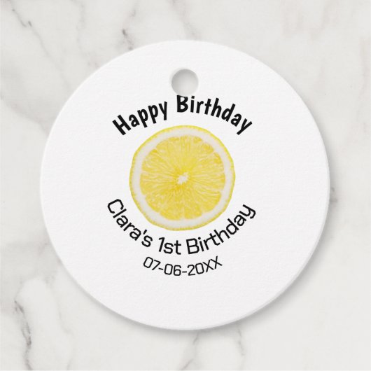 ベビーキッズ1stバースデーレモンスライス名前を追加する日付m フェイバータグ (正面)