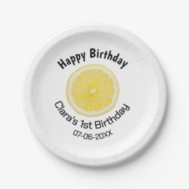 ベビーキッズ1stバースデーレモンスライス名前を追加する日付m ペーパープレート