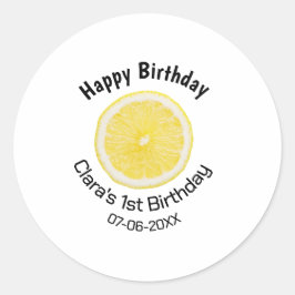 ベビーキッズ1stバースデーレモンスライス名前を追加する日付m ラウンドシール