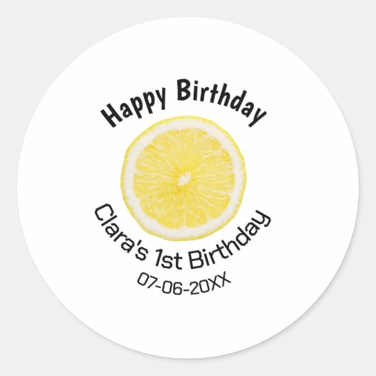 ベビーキッズ1stバースデーレモンスライス名前を追加する日付m ラウンドシール (正面)