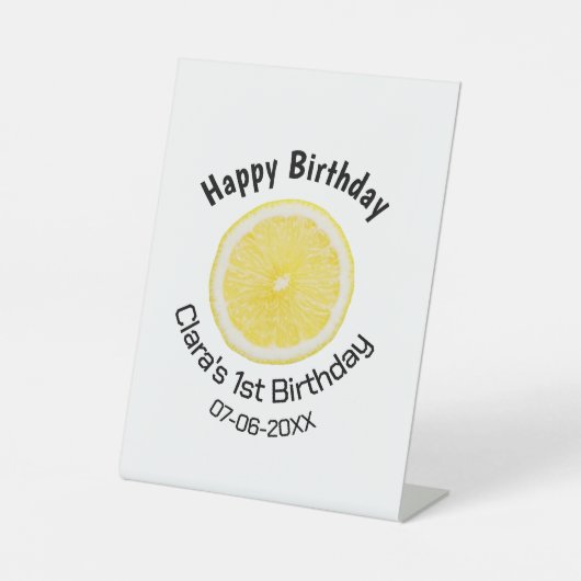ベビーキッズ1stバースデーレモンスライス名前を追加する日付m 台座サイン (正面)