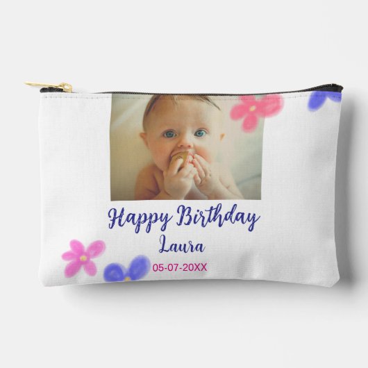 ベビーキッズ1st誕生日の追加name date追加フォト アクセサリーポーチ (正面)