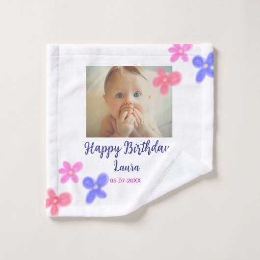 ベビーキッズ1st誕生日の追加name date追加フォト ウォッシュタオル (ウォッシュタオル)