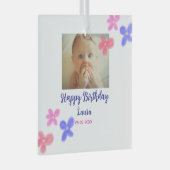 ベビーキッズ1st誕生日の追加name date追加フォト ガラスオーナメント (正面右)