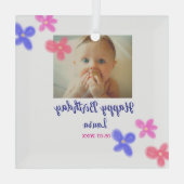 ベビーキッズ1st誕生日の追加name date追加フォト ガラスオーナメント (裏面)