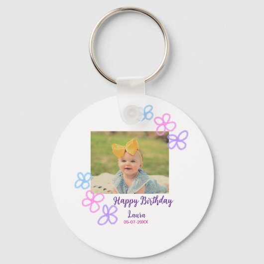 ベビーキッズ1st誕生日の追加name date追加フォト キーホルダー (正面)