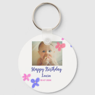 ベビーキッズ1st誕生日の追加name date追加フォト キーホルダー