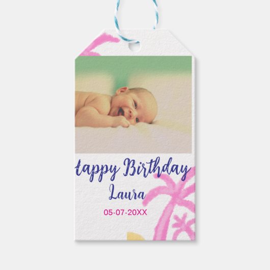 ベビーキッズ1st誕生日の追加name date追加フォト ギフトタグ (正面)