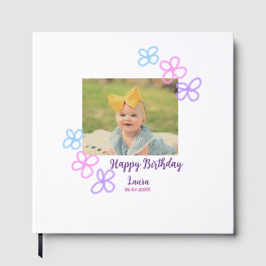 ベビーキッズ1st誕生日の追加name date追加フォト ゲストブック (正面)