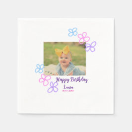 ベビーキッズ1st誕生日の追加name date追加フォト スタンダードカクテルナプキン