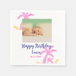 ベビーキッズ1st誕生日の追加name date追加フォト スタンダードカクテルナプキン