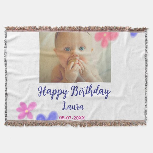 ベビーキッズ1st誕生日の追加name date追加フォト スローブランケット (正面)