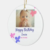 ベビーキッズ1st誕生日の追加name date追加フォト セラミックオーナメント (左)