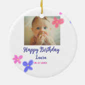 ベビーキッズ1st誕生日の追加name date追加フォト セラミックオーナメント (裏面)
