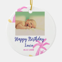 ベビーキッズ1st誕生日の追加name date追加フォト セラミックオーナメント