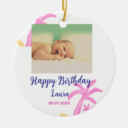 ベビーキッズ1st誕生日の追加name date追加フォト セラミックオーナメント (正面)