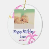 ベビーキッズ1st誕生日の追加name date追加フォト セラミックオーナメント (左)