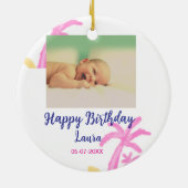 ベビーキッズ1st誕生日の追加name date追加フォト セラミックオーナメント (裏面)