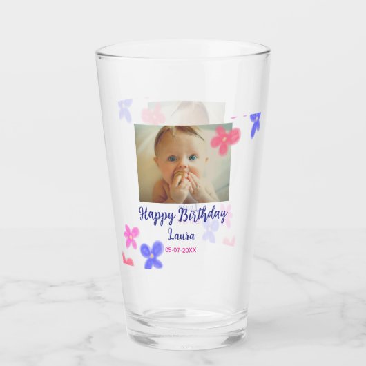 ベビーキッズ1st誕生日の追加name date追加フォト タンブラーグラス (正面)