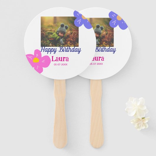 ベビーキッズ1st誕生日の追加name date追加フォト ハンドファン (正面&裏面)