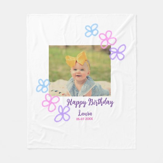 ベビーキッズ1st誕生日の追加name date追加フォト フリースブランケット (正面)