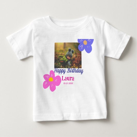 ベビーキッズ1st誕生日の追加name date追加フォト ベビーTシャツ (正面)