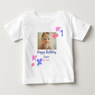 ベビーキッズ1st誕生日の追加name date追加フォト ベビーTシャツ
