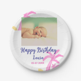 ベビーキッズ1st誕生日の追加name date追加フォト ペーパープレート