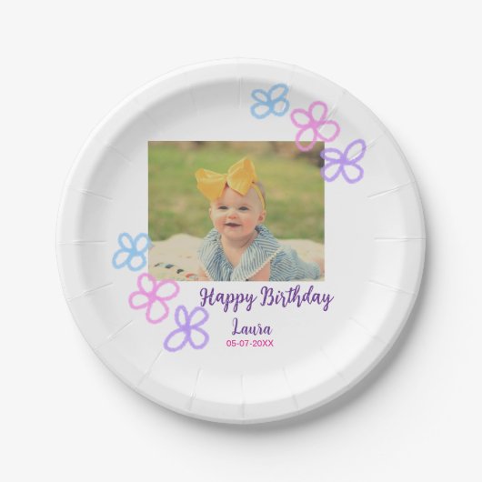 ベビーキッズ1st誕生日の追加name date追加フォト ペーパープレート (正面)