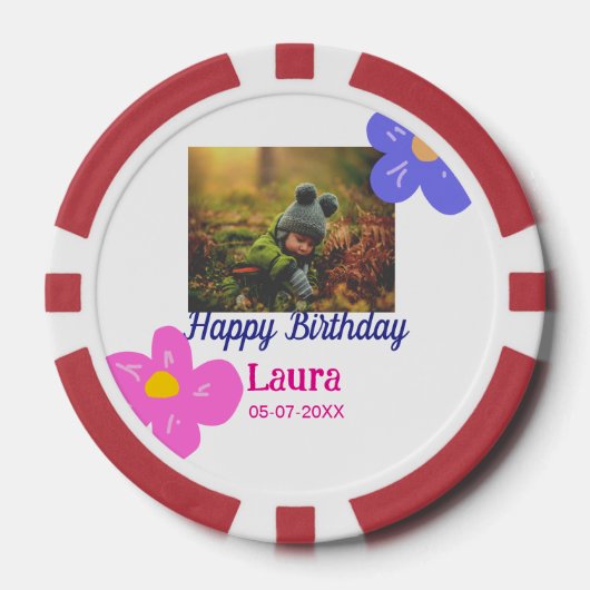 ベビーキッズ1st誕生日の追加name date追加フォト ポーカーチップ (正面)