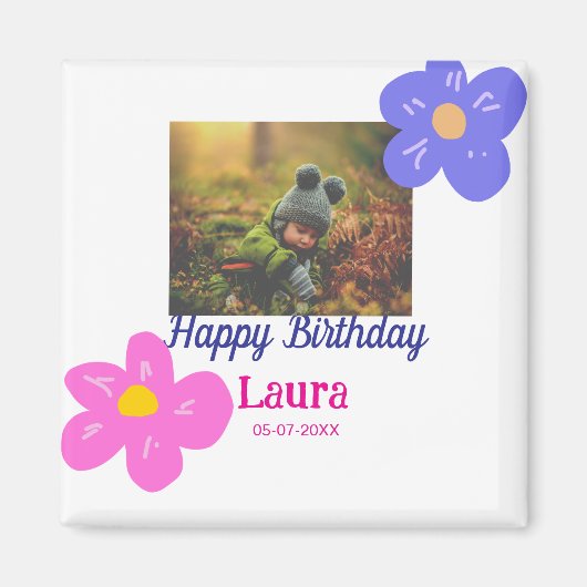 ベビーキッズ1st誕生日の追加name date追加フォト マグネット (正面)