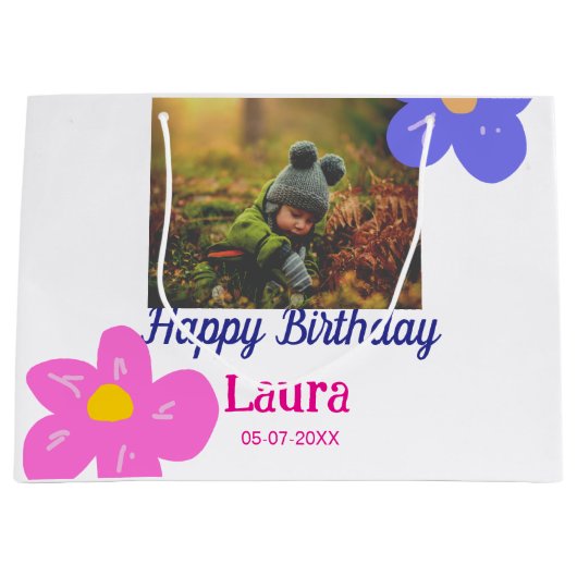 ベビーキッズ1st誕生日の追加name date追加フォト ラージペーパーバッグ (正面)