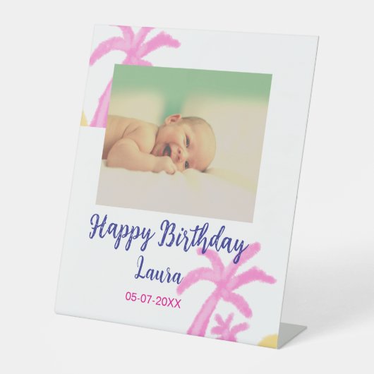 ベビーキッズ1st誕生日の追加name date追加フォト 台座サイン (正面)