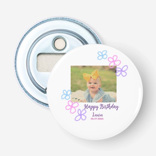 ベビーキッズ1st誕生日の追加name date追加フォト 栓抜き (正面)