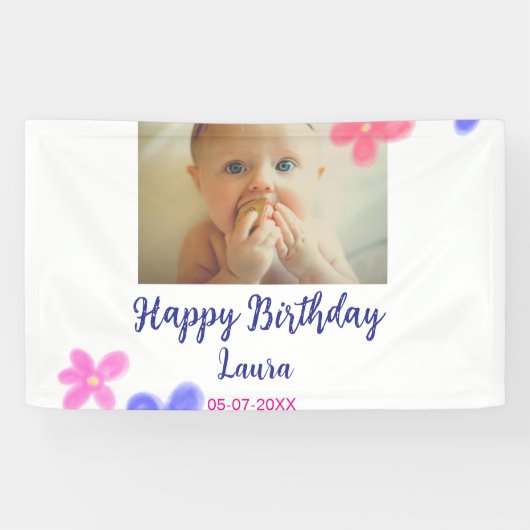 ベビーキッズ1st誕生日の追加name date追加フォト 横断幕 (横)