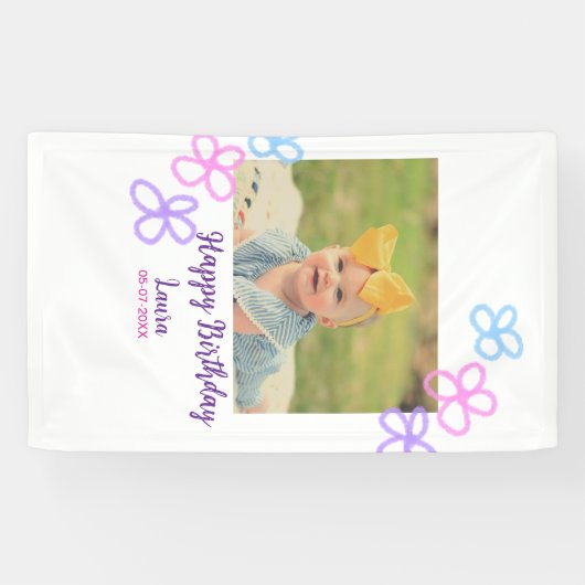 ベビーキッズ1st誕生日の追加name date追加フォト 横断幕 (横)