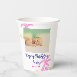 ベビーキッズ1st誕生日の追加name date追加フォト 紙コップ