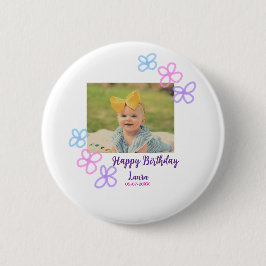 ベビーキッズ1st誕生日の追加name date追加フォト 缶バッジ