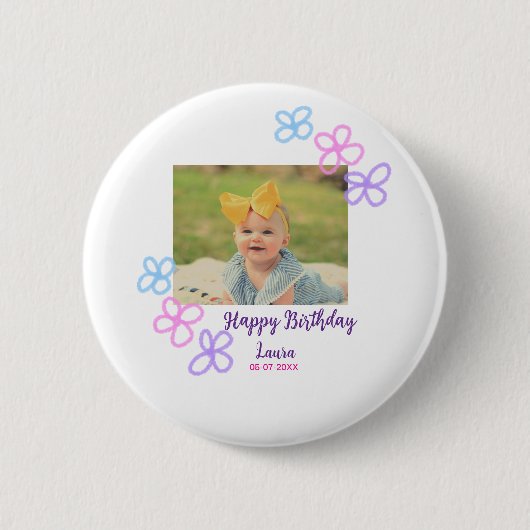 ベビーキッズ1st誕生日の追加name date追加フォト 缶バッジ (正面)