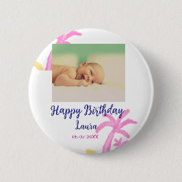 ベビーキッズ1st誕生日の追加name date追加フォト 缶バッジ