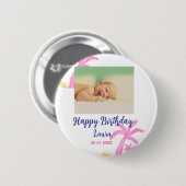 ベビーキッズ1st誕生日の追加name date追加フォト 缶バッジ (正面&裏面)