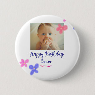 ベビーキッズ1st誕生日の追加name date追加フォト 缶バッジ