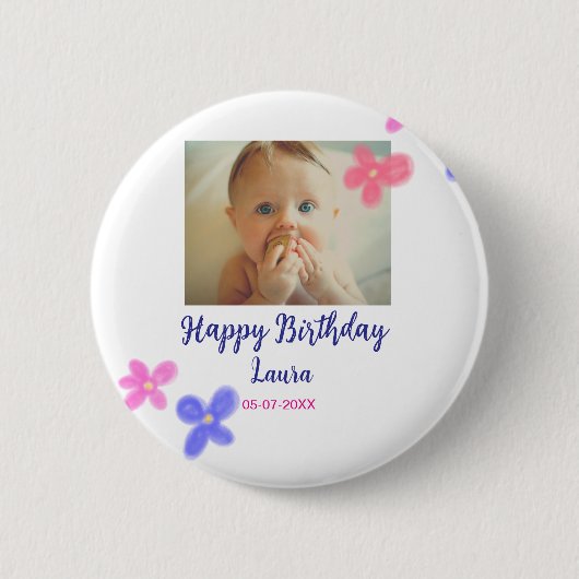 ベビーキッズ1st誕生日の追加name date追加フォト 缶バッジ (正面)