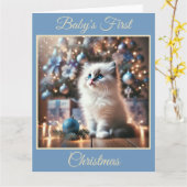 ベビーキッテン初めてのクリスマス（青） カード (黄色い花)