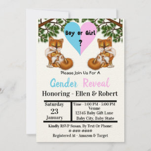 ベビーキツネと母遊の間 – Gender Reveal Invite 招待状