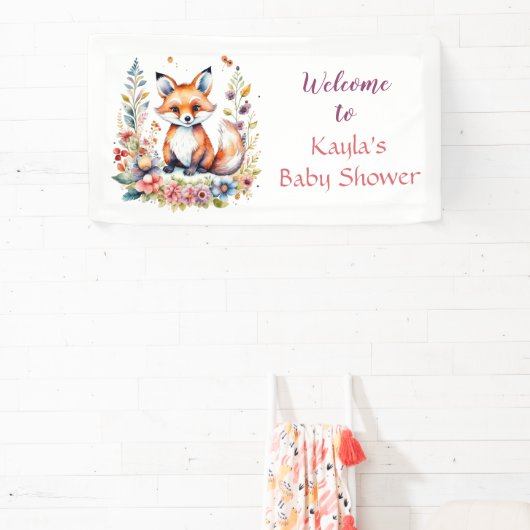 ベビーキツネインフラワーウェルカムベビーシャワー 横断幕 (インサイチュ)