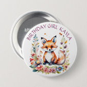 ベビーキツネイン花誕生日gIRL パーソナライズされた 缶バッジ (正面&裏面)