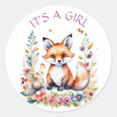 ベビーキツネイン花 | Baby Shower女の子 ラウンドシール (正面)